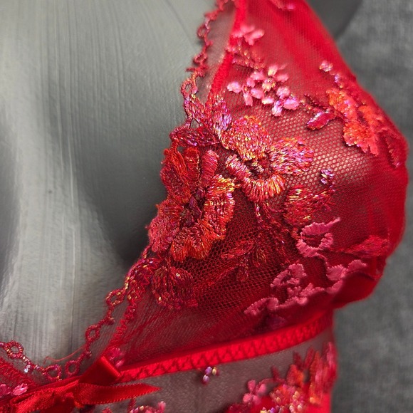 Victoria Secret Red Floral Lace Lingerie Chemise Mini Slip Dress Backless V Neck - Picture 3 of 9